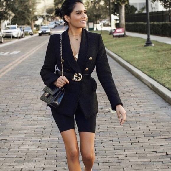 NWT Zara Black Boucle Tweed Gold Button Blazer. Blogger fave.